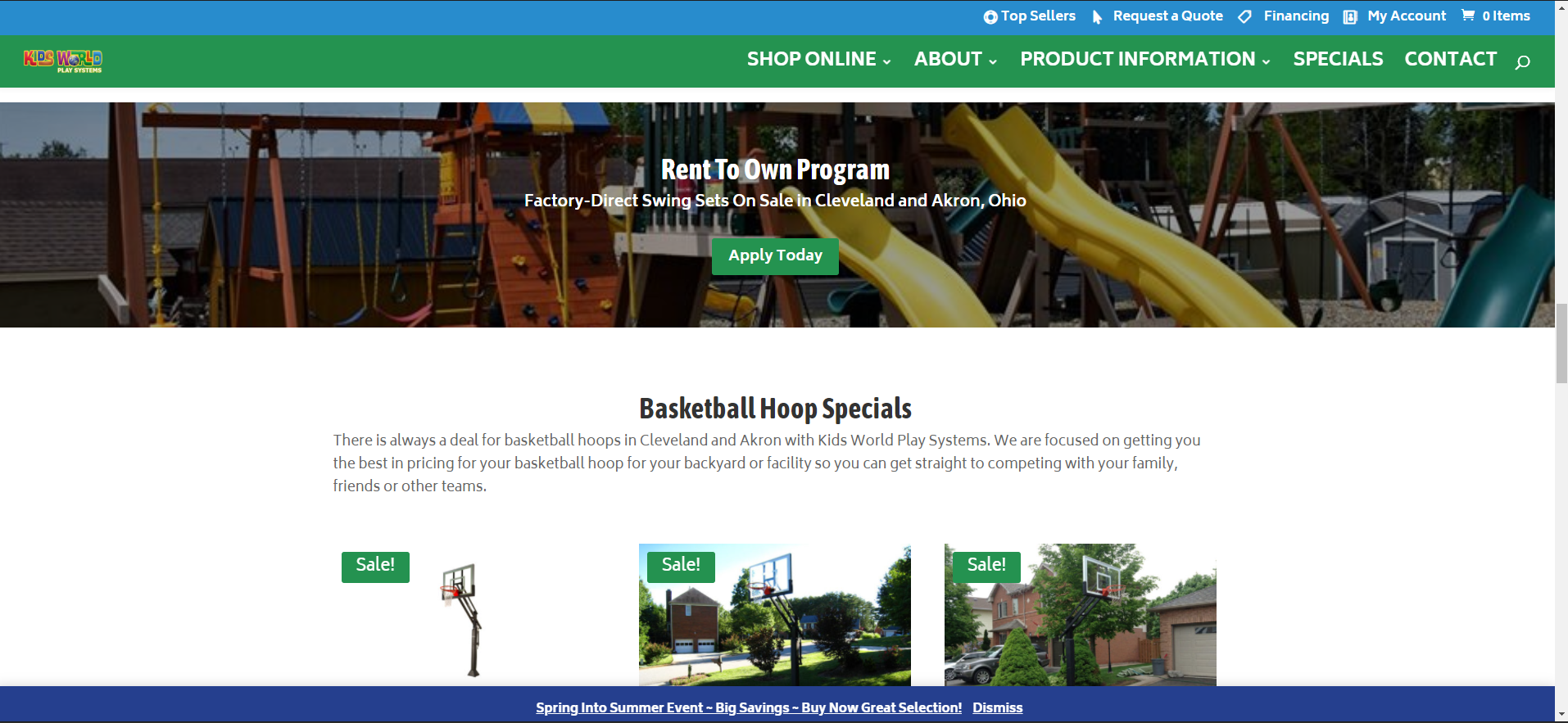 swing set retailer website design